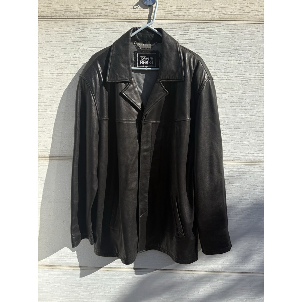 Vtg Joseph Barry Black Leather Jacket Mens Size XL Button Up Lined Y2K